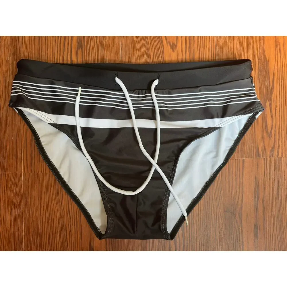 Men's Swim Trunks Size M Striped Black White Drawstring